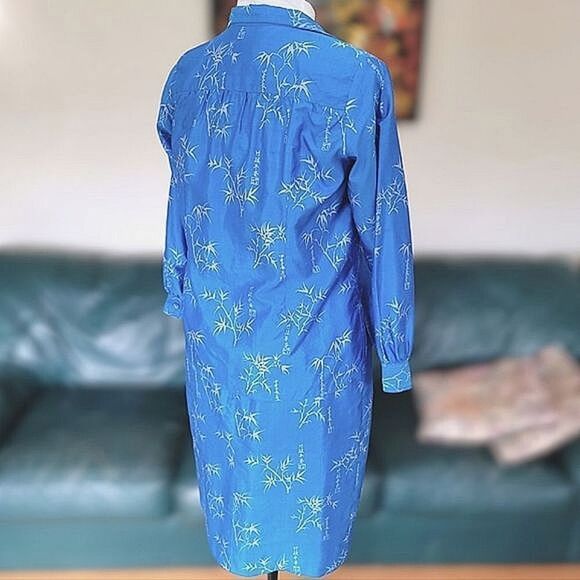 Vtg raw silk blue bamboo print skirt set - Picture 4 of 16